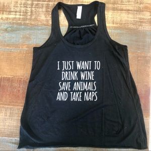 Wine! Animals! Naps! Tank top XS EUC
